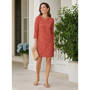 J. Mclaughlin Sophia Dress 3/4 Sleeve Catalina Cloth Size S Red Chain Print